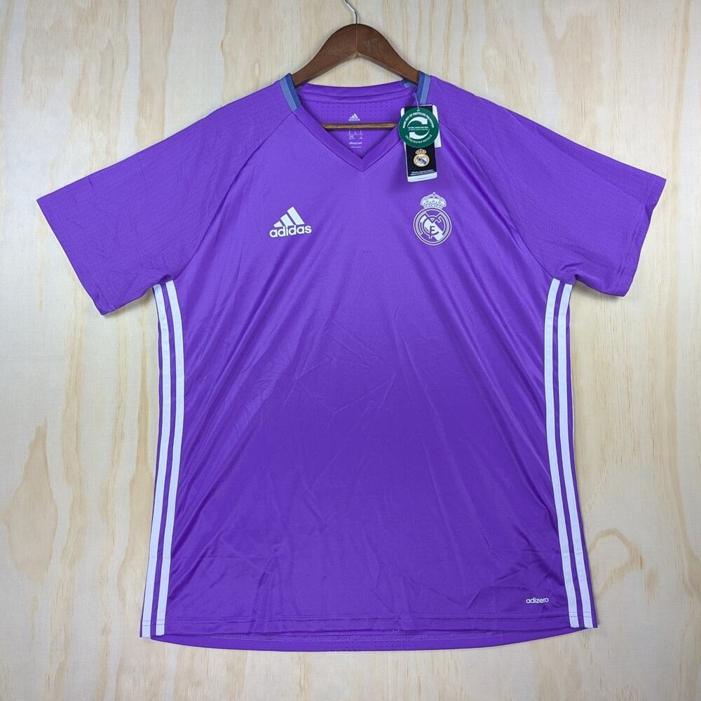 Adidas Real Madrid Men's XL Training Jersey Shirt Short Sleeve Purple NWT Soccer